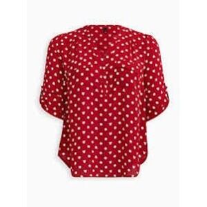 NWOT Disney Women Blouse Red Minnie Mouse Polka Dot Roll Tab Sleeve 2